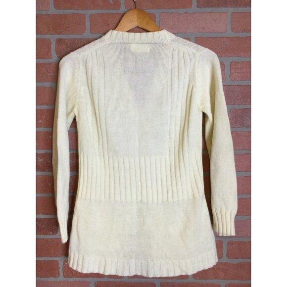 Vintage Womens Sweater Acrylic Ribbed Button Front Knit Cardigan Beige Small - Picture 4 of 7